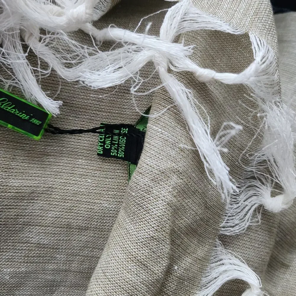 NWT $89 Saldarini 1882 Linen Viscose Knit Big Scarf Sage Green Fringed